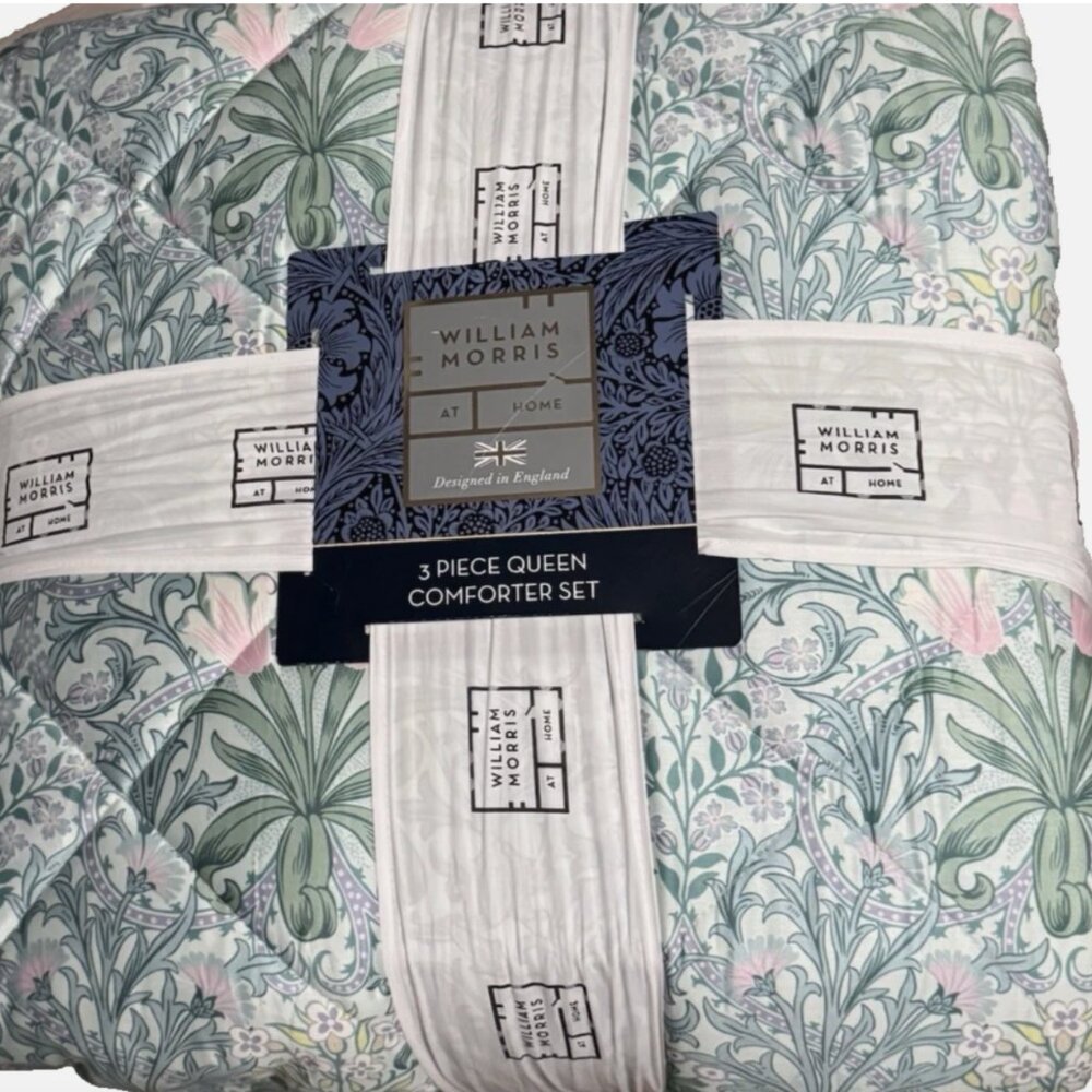 3 Pc William Morris Woodland Weeds Summer QUEEN Comforter Shams Set Floral NEW